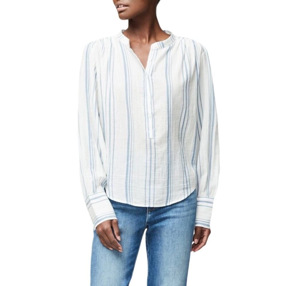 Frame Button Up Gauze Top in Blanc/ Multi, L